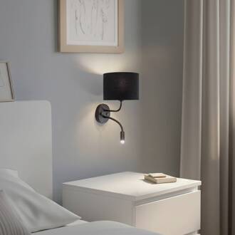 Wandlamp Roller, fluweel zwart, zwart, met leeslampje
