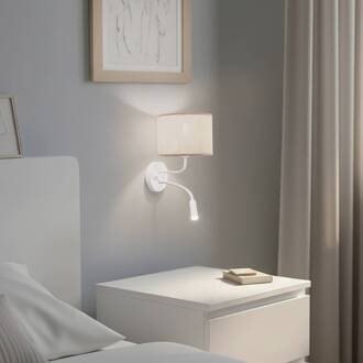 Wandlamp Roller, katoen ruw wit, wit, met leeslampje