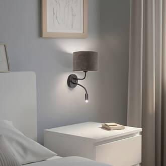 Wandlamp Roller, snoer donkergrijs, zwart, met leeslampje