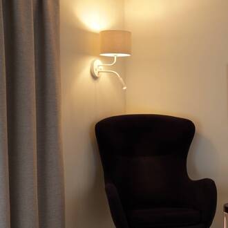 Wandlamp Roller, snoer wit, wit, met leeslampje