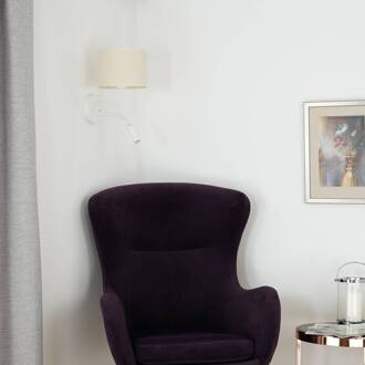 Wandlamp roller, stof, wit/beige, leeslampje wit, beige