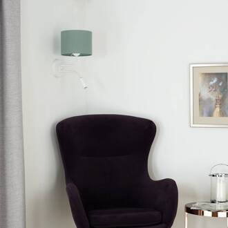 Wandlamp roller, stof, wit/sage, leeslampje wit, salie