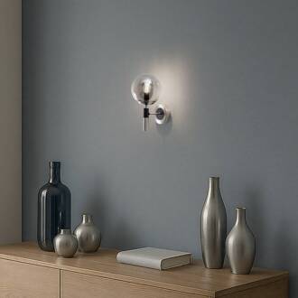 Wandlamp Rollo, Ø 15 cm, rookgrijs, glas/metaal Rookgrijs, chroom