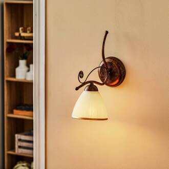 Wandlamp Roma in wit en bruin wit, bruin