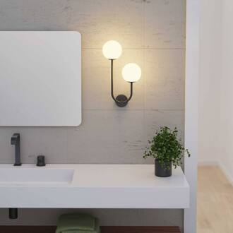 wandlamp Sfera Double, zwart, glas, breedte 23 cm zwart, opaal