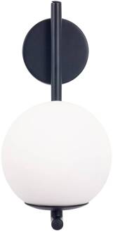 wandlamp Sfera Single, zwart, glas, breedte 12 cm zwart, opaal