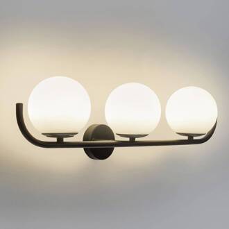 wandlamp Sfera Triple, zwart, glas, breedte 58 cm zwart, opaal