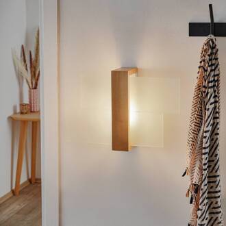 Wandlamp Shifted 1, glas en licht hout opaalwit, licht hout