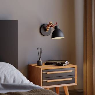 Wandlamp Skansen, houten arm verstelbaar, zwart zwart, licht hout
