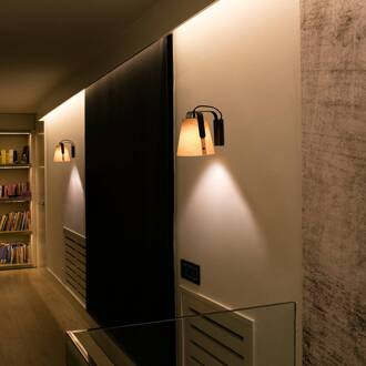 Wandlamp Stood met kersenhouten lampenkap lichtbruin, zwart