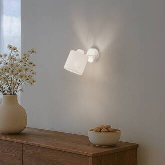 Wandlamp Suerte, crèmewit, linnen textiel, 18 cm hoog, E14 roomwit, beige