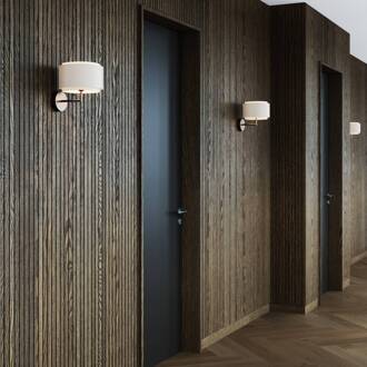 Wandlamp Takai met dubbellaags stoffen kap beige, messing gebruineerd