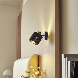 wandlamp Vasilia, Ø 12 cm, zwart/goud, stof zwart, goud