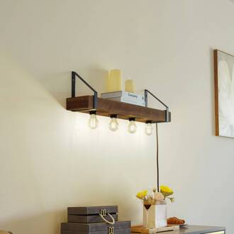 wandlamp Vatana, hout, stekker, USB-poort, 80 cm donker hout