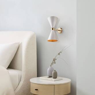 wandlamp Vesper, wit/goud, 2-lamps, metaal wit, goud