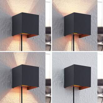 wandlamp Zuzana, hoekig, zwart, stekker, 10 cm zwart, goud