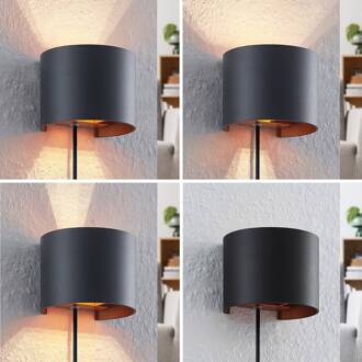wandlamp Zuzana, rond, zwart, stekker, 13 cm zwart, goud