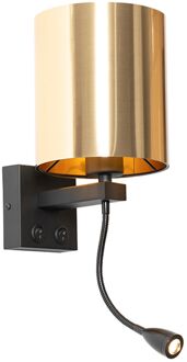 Wandlamp zwart met flexarm en kap goud 15 cm - Brescia