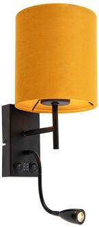 Wandlamp zwart met velours gele kap - Stacca Geel