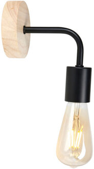 Wandlamp - zwart - metaal / houtoptiek - industrieel - E27 - binnen / woonkamer