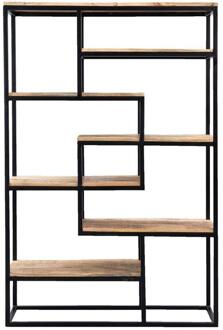 Wandmeubel Kyan - Zwart/naturel - 180x120x40 Cm - Hout/Metaal - Zwart#Bruin