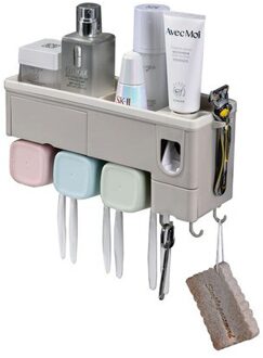 Wandmontage Automatische Tandpasta Dispenser 4 Tandenborstelhouder Badkamer Wassen Sets Tandpasta Knijper Tandenborstel Opslag