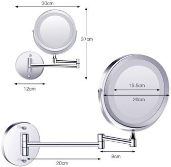 Wandmontage Badkamer Spiegel Led Make-Up Spiegel 1X/5X Vergroting Verstelbare Cosmetische Spiegel Usb Opladen Touch Dimmen Spiegels