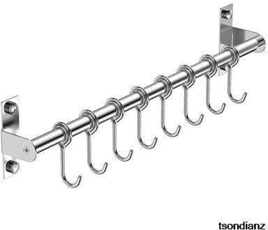 Wandmontage Gebruiksvoorwerp Rack Roestvrij Staal Opknoping Keuken Rail Met 8 Afneembare Haken Hanger Organizer