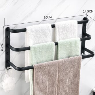 Wandmontage Handdoekenrek Hanger Rail Ruimte Aluminium Zwarte Handdoek Bar Rail Matte Zwarte Handdoek Houder Badkamer Accessoires 30cm triple