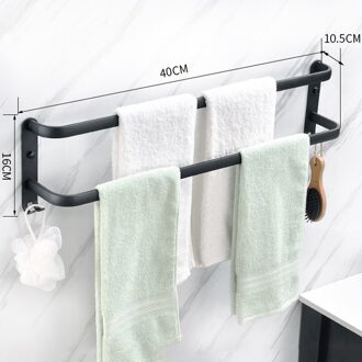 Wandmontage Handdoekenrek Hanger Rail Ruimte Aluminium Zwarte Handdoek Bar Rail Matte Zwarte Handdoek Houder Badkamer Accessoires 40cm dubbele