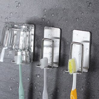 Wandmontage Tandenborstel Mondwater Bekerhouder Rvs Tandpasta Spoelen Cups Opbergrek Badkamer Organizer Zelfklevende