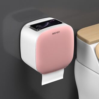 Wandmontage Toiletrolhouder Waterdicht Plank Tissue Doos Wc-papier Lade Papierrol Buis Opbergdoos Badkamer Accessoires roze-B