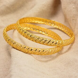 Wando Afrikaanse Gouden Kleur Glanzend Armbanden Voor Vrouwen Meisjes Dubai Cirkel Bruid Bruiloft Armband Ethiopische Sieraden 2stk