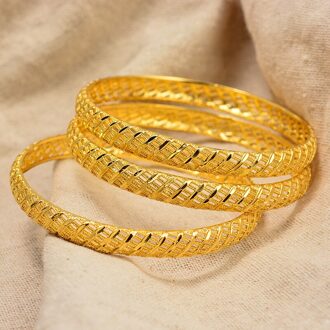 Wando Afrikaanse Gouden Kleur Glanzend Armbanden Voor Vrouwen Meisjes Dubai Cirkel Bruid Bruiloft Armband Ethiopische Sieraden 3stk