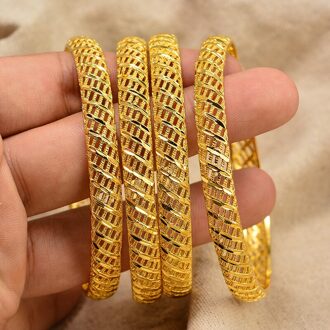 Wando Afrikaanse Gouden Kleur Glanzend Armbanden Voor Vrouwen Meisjes Dubai Cirkel Bruid Bruiloft Armband Ethiopische Sieraden 4stk