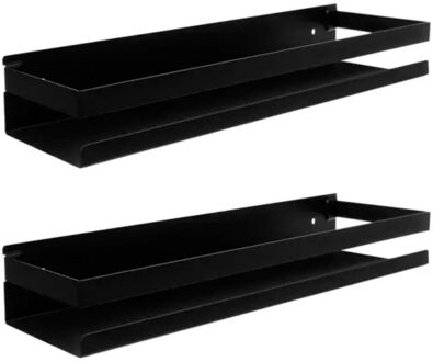 Wandplank - 2x - zwart - RVS - L50 cm - zwevend - industrieel - voor badkamer of keuken