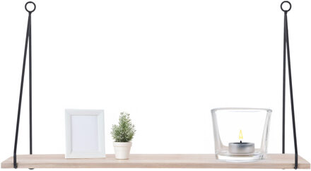 Wandplank/boekenplank - metaal - Paulownia hout - 50 x 16 x 29 cm