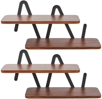 Wandrek - 2x - wandplank - hout / metaal - MDF - zwart / bruin - woonkamer/keuken