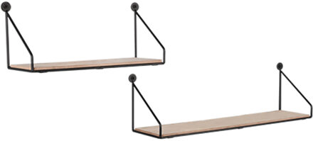 Wandrek - Wandplanken - Livion Brinta - 2-delig - Zwart - Metaal - Hout
