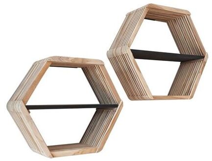 Wandschap Hexagon Teakhout - Set van 2 Bruin