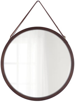 Wandspiegel aan ophangkoord - rond - bamboe - frame kleur donkerbruin - 38 x 38 cm