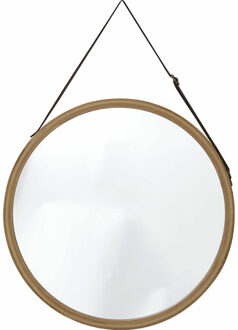 Wandspiegel aan ophangkoord - rond - bamboe - frame kleur naturel - 38 x 38 cm