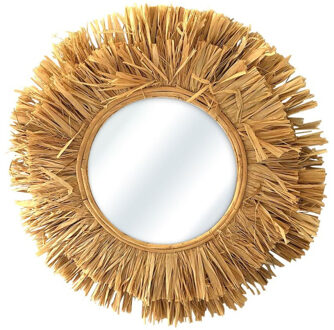 Wandspiegel bohemian Raffia - bruin - rond - boho/ibiza stijl - Dia 48 cm