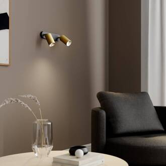 Wandspot Eye Spot 2-lamps, zwart/messing zwart, mat messing