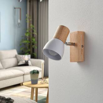 wandspot Thorin, 14 cm hoog, wit, hout, E14 licht hout, wit