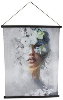 Wandversiering vrouw doek 115x148 grijs