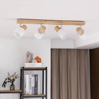 Wanessa plafondspot, 67cm, 4-lamps, hout, wit, E14 licht hout, wit