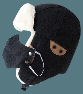 Warm Bomber Hoeden Voor Meisjes Jongens Winter Hoeden Cap Met Sjaal Nek Maskers Katoen Sneeuw Cap Oorklepjes Russische Hoed warme Muts Voor Mannen zwart