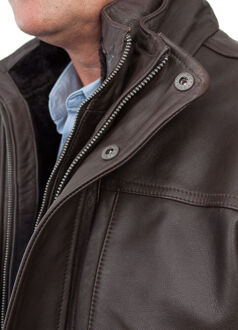 Warm halflang leren bikerjack - maat 3XL Bruin