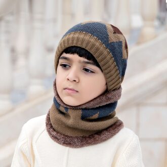 Warm Mutsen Hoed Voor Meisje Ring Sjaal Pompoms Winter Hoeden Gebreide Caps Sjaal 2 Stuks Mode Muts Sjaal set Voor Kind koffie